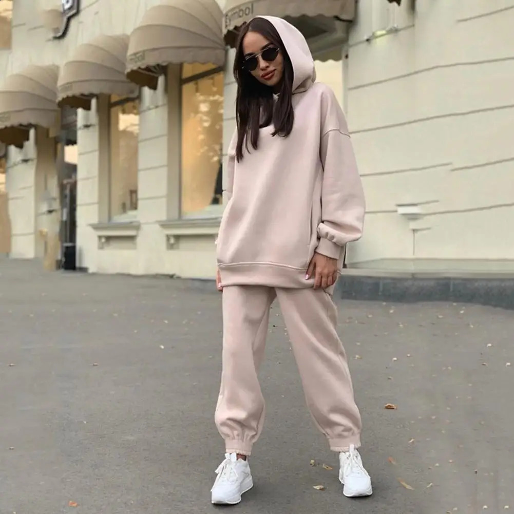 Women Tracksuit Autumn Winter Warm Hoodies Top Suits Casual Hooded Sweatshirts And Jogging Pants Outfits Sweatpants 2 Piece Sets 251022