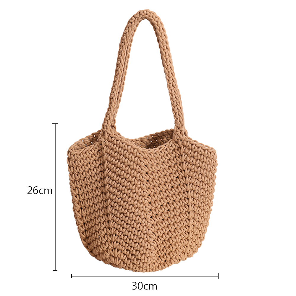 Vintage Weaving Shoulder Bag Ladies Shopping Bags Korean Style Knitting Handbags Casual Soft Elegant Bucket for Seaside Vacation