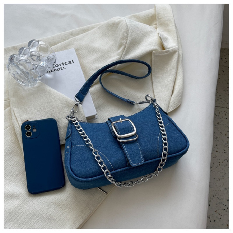 2023 New Ladies Denim Chain Shoulder Bag Fashion Trend Ladies Messenger Bag High Quality Net Red Casual Underarm Bag Women's Bag