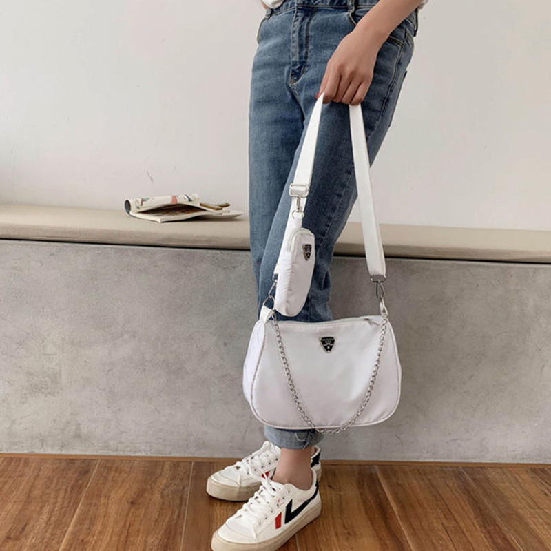 2pcs Fashion Nylon Shoulder Bag Women Chians Crossbody Bag Designer Messenger Handbag Trendy Armpit Bag Bolsa feminina