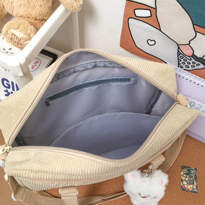 Cute Casual Bag for Women Shoulder Bags 2023 Corduroy Shopper JK Cartoon Embroidered Bear Letter Girls Handbags Student Tote Bag