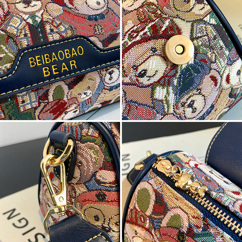 BeiBaoBao exquisite women's bag female crossbody bag Bear pattern lady shoulder bag fashion cylindrical women messenger bag 2023