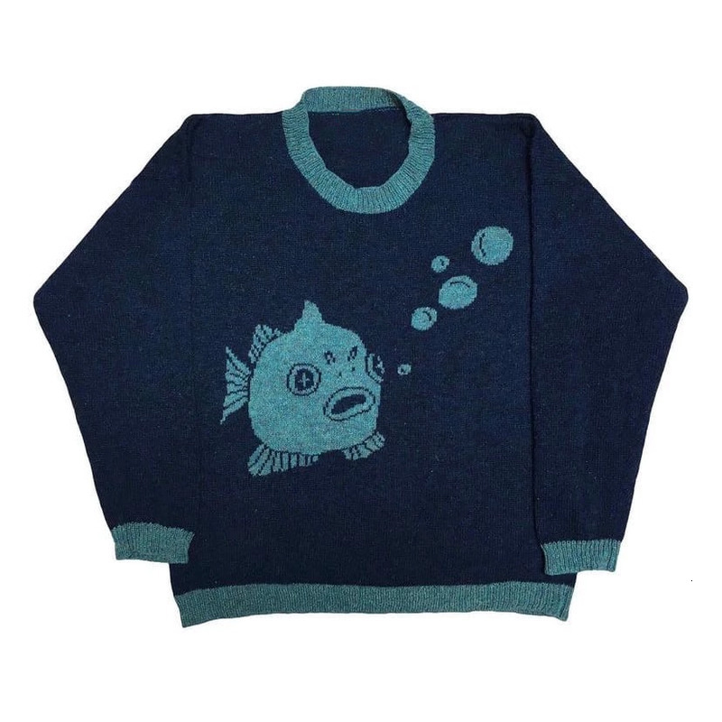 Y2K Clothing Oversized Harajuku O Neck Cartoon Anime Vintage Womens sweater Pullovers Winter Knitwear Long Sleeve Warm Sweater 240801
