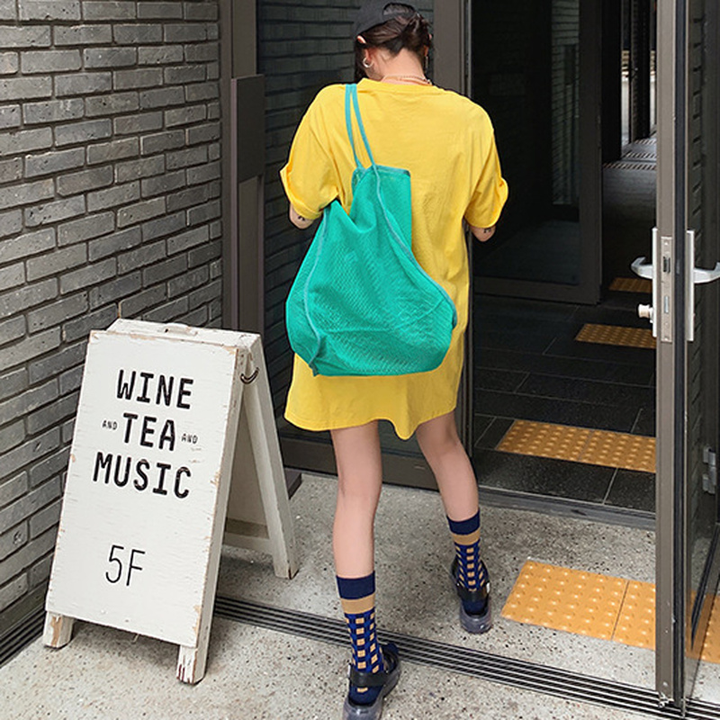 Women New Ins Wind Transparent Mesh Single Shoulder Bag Fashionable Lightweight All-match Shopping Bag Beach Net Bag
