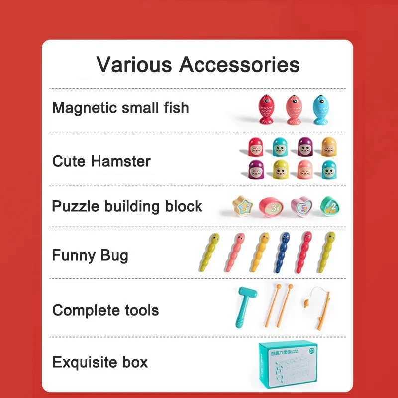New Baby Montessori Toys Magnetic Fishing Owl Cube Learning Educational Clock Hammer Game with Music Puzzle for Kids Gift Y240801