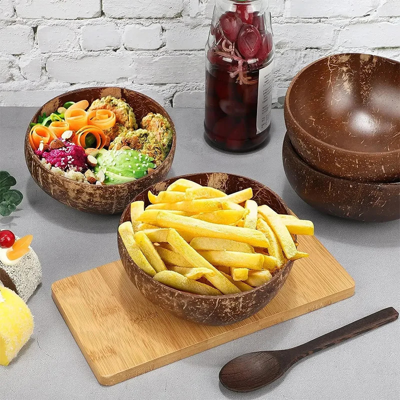 WIKOSTAR coconut bowl used for serving wooden plates salads natural shell bowls and Utensils breakfast parties 240801