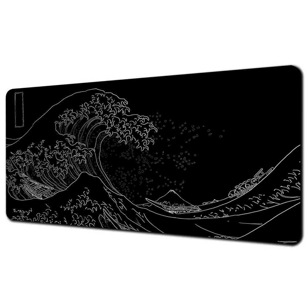 Japan Black Sea Wave Large Mouse Pad Extended Gaming Mouse Pad Desktop Pad With Stitched Non-Slip Rubber Base Keyboard Mat 80x30M240802