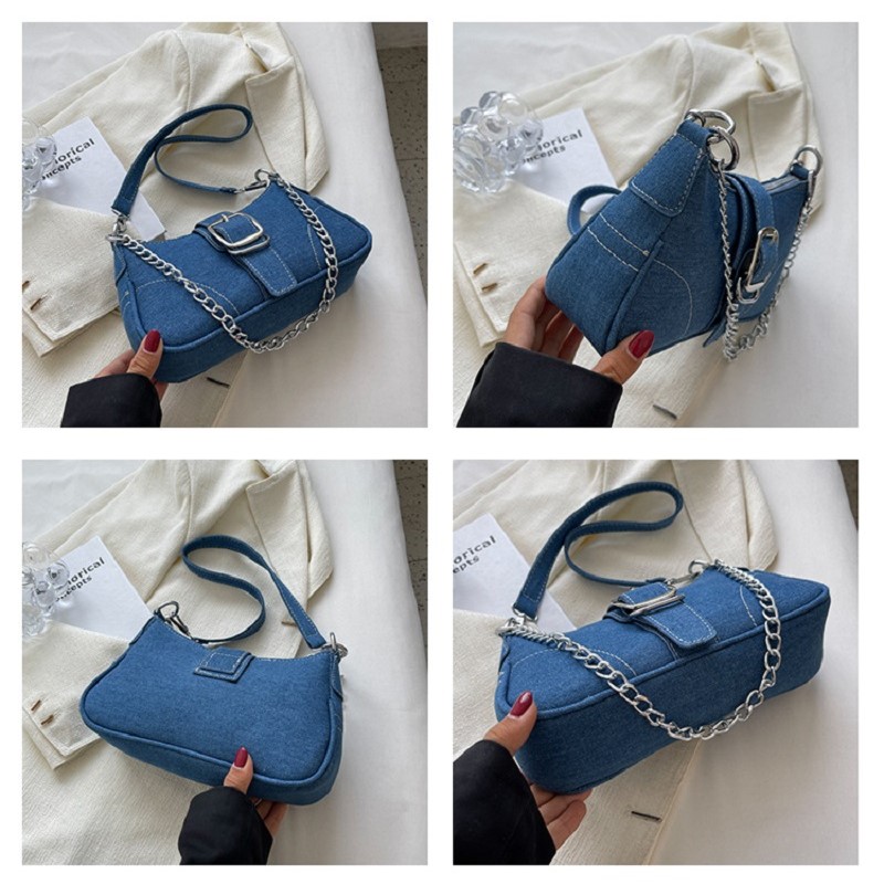 2023 New Ladies Denim Chain Shoulder Bag Fashion Trend Ladies Messenger Bag High Quality Net Red Casual Underarm Bag Women's Bag