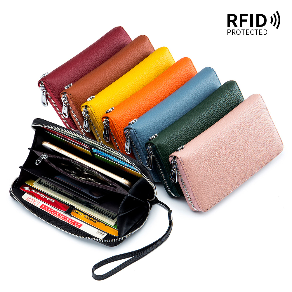 Women Wallet Casual Genuine Leather Long Wallet New Removable Wrist Strap Purse Luxury Cowhide Card Holder Clutch for Female Bag