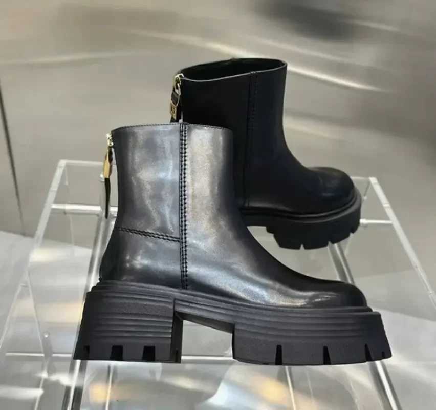 Fashion womens ankle boots high heel round toe thick heel zipper fashion boot platform footwear womens 2024 CL240906