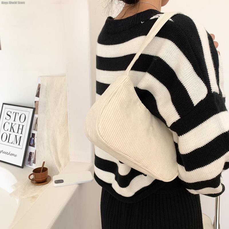 1PC Fashion Vintage Women's Handbags Corduroy Underarm Bag Casual Women Shoulder Bags Solid Color Zipper Female Handbag Clutch