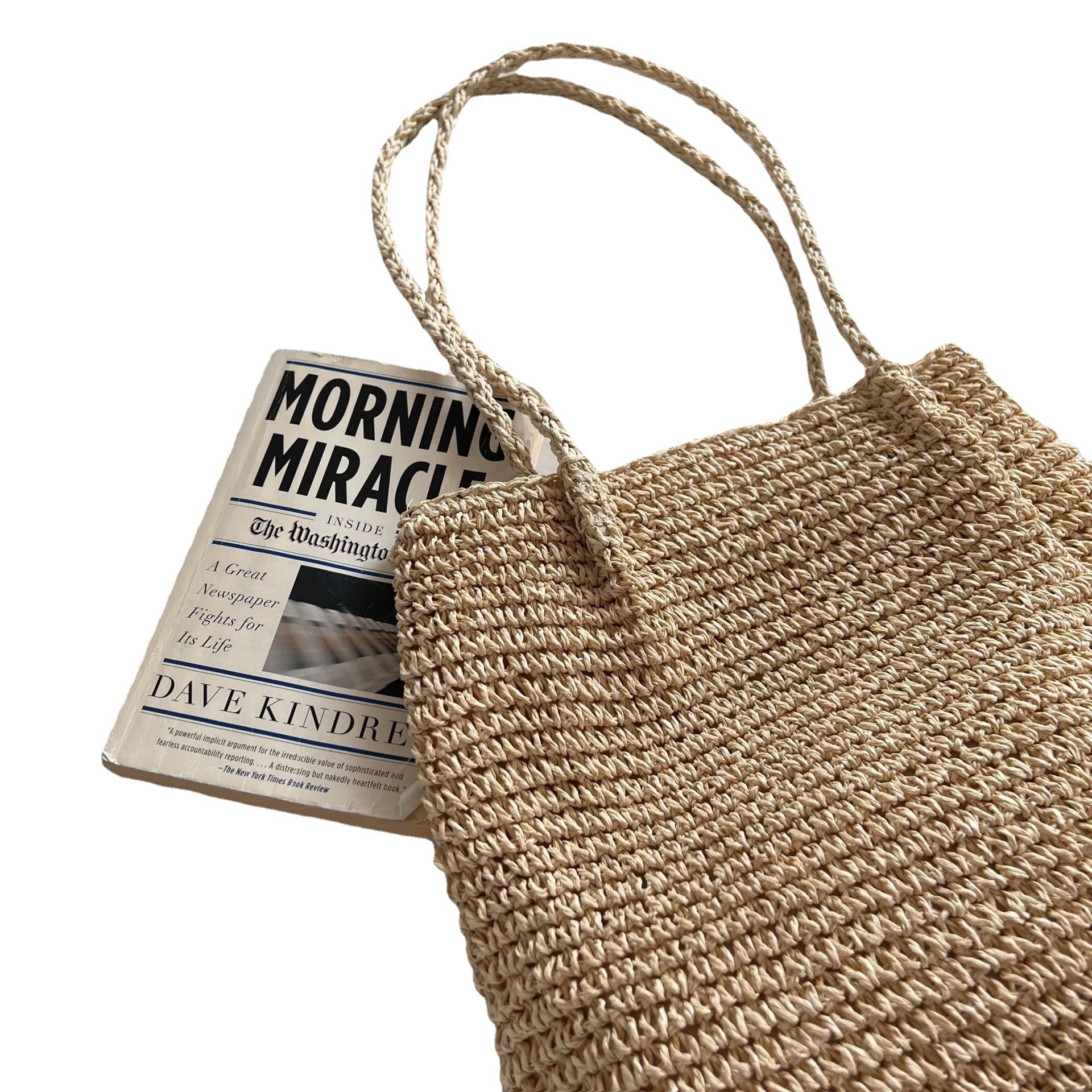 Single shoulder large capacity bag hand-held simple leisure woven bag beach vacation bag rattan woven bag women's bag