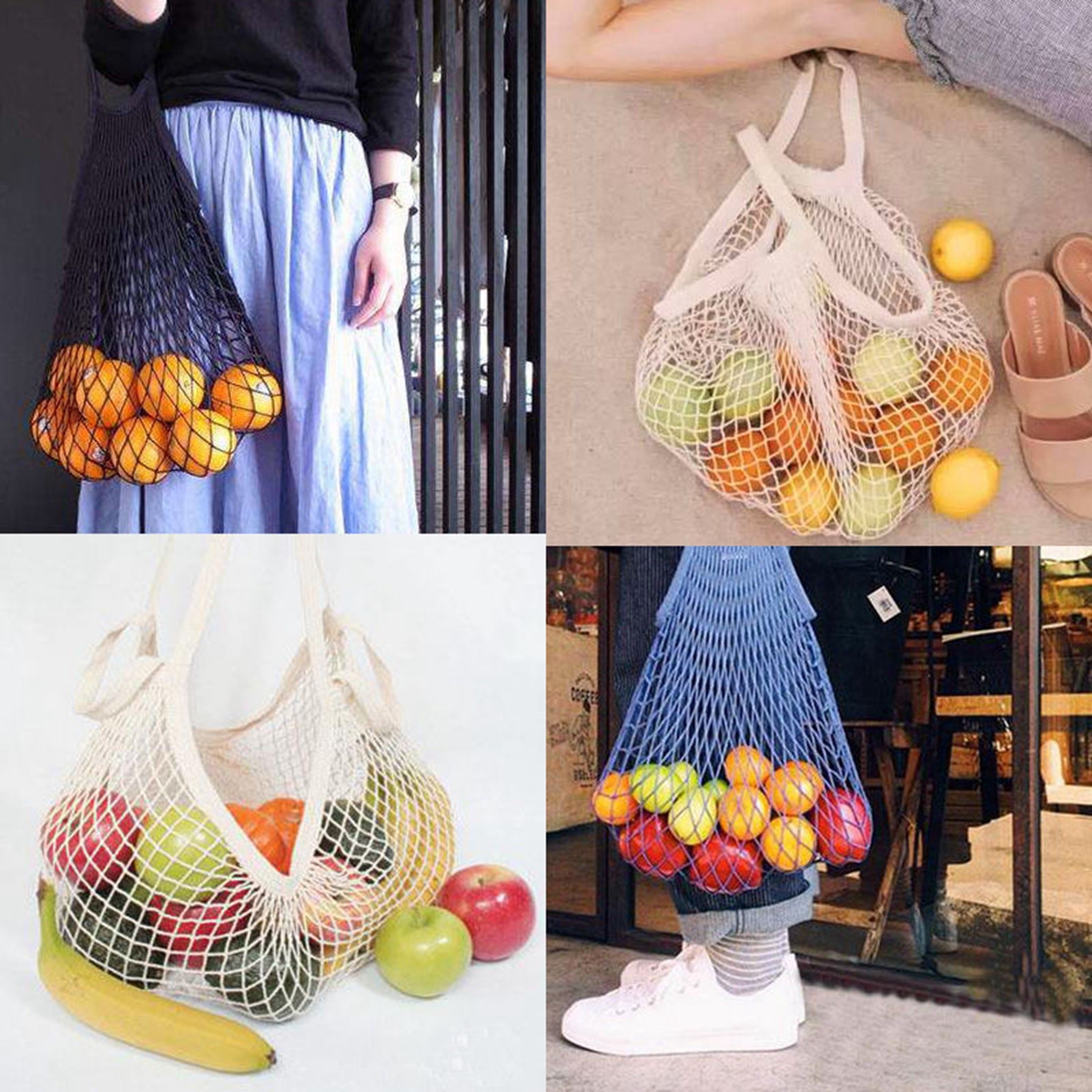20 Colors Shopping Bags Canvas Portable Mesh Net Reusable Foldable Fruit Vegetable Storage Bag Handbag Long Bolsas De Compra