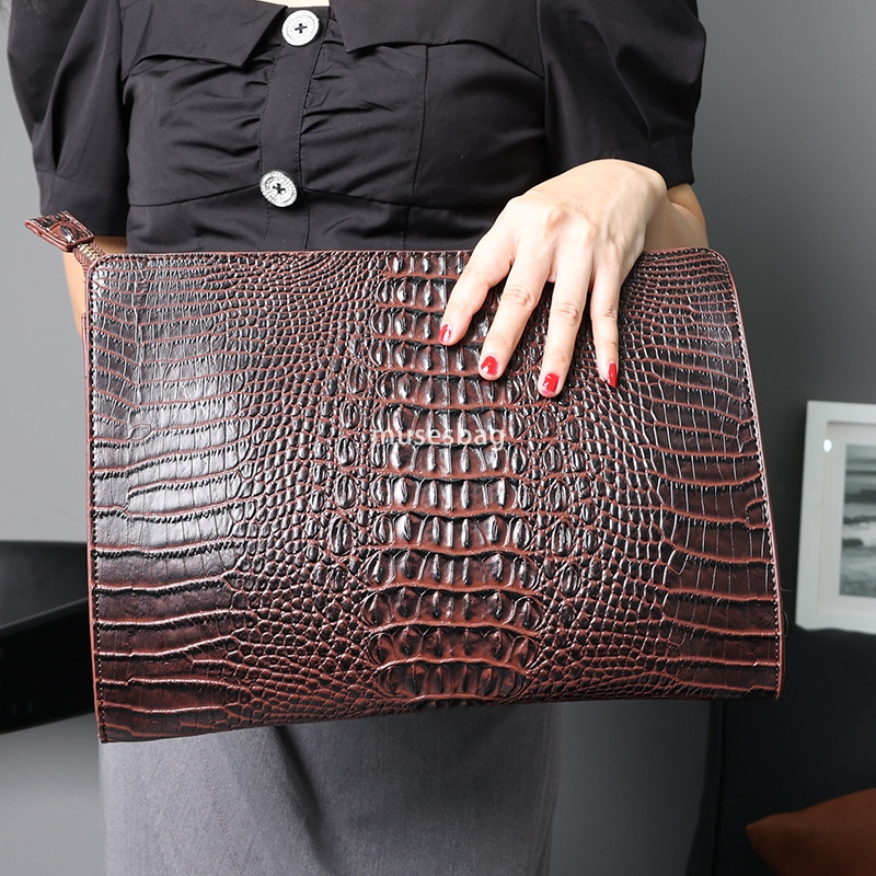 New crocodile pattern men's and women's handbag Korean version men's bag casual envelope bag iPad bag file bag trendy handbag