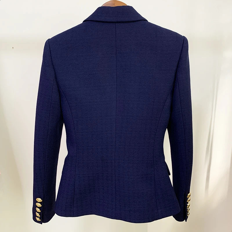 High Street est Classic Fashion Jacket Womens Silver Lion Button Double Chest Slimming Texture Cotton Thread 240827