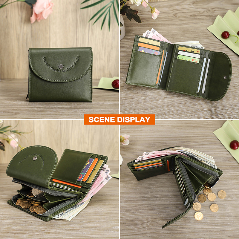 CONTACT'S RFID Wallets for Women Genuine Leather Short Fashion Women's Purses Card Holders Zip Coin Purse Money Clip Female Bags