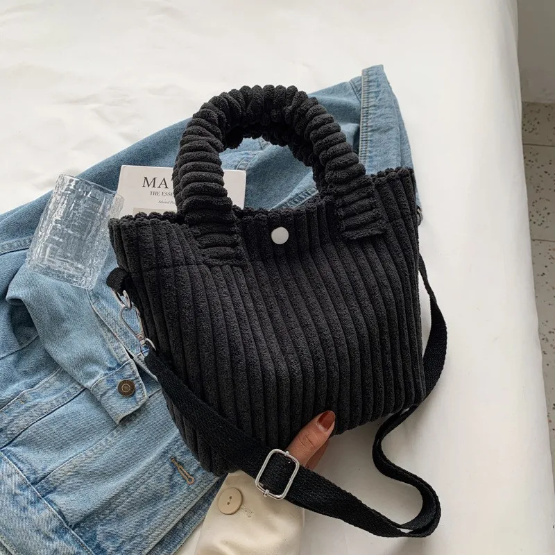 Fashion Corduroy Women's Bag 2023 Trend New Handbags Niche Versatile Bucket Shoulder Bags Female Nylon Button Crossbody Bags