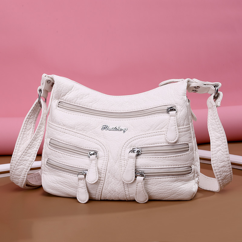 Small Soft Shoulder Bag Casual Women Bag Wash White Leather Crossbody Adjustable Multi-pocket Ladies Pocket Bolsa De Ombro New