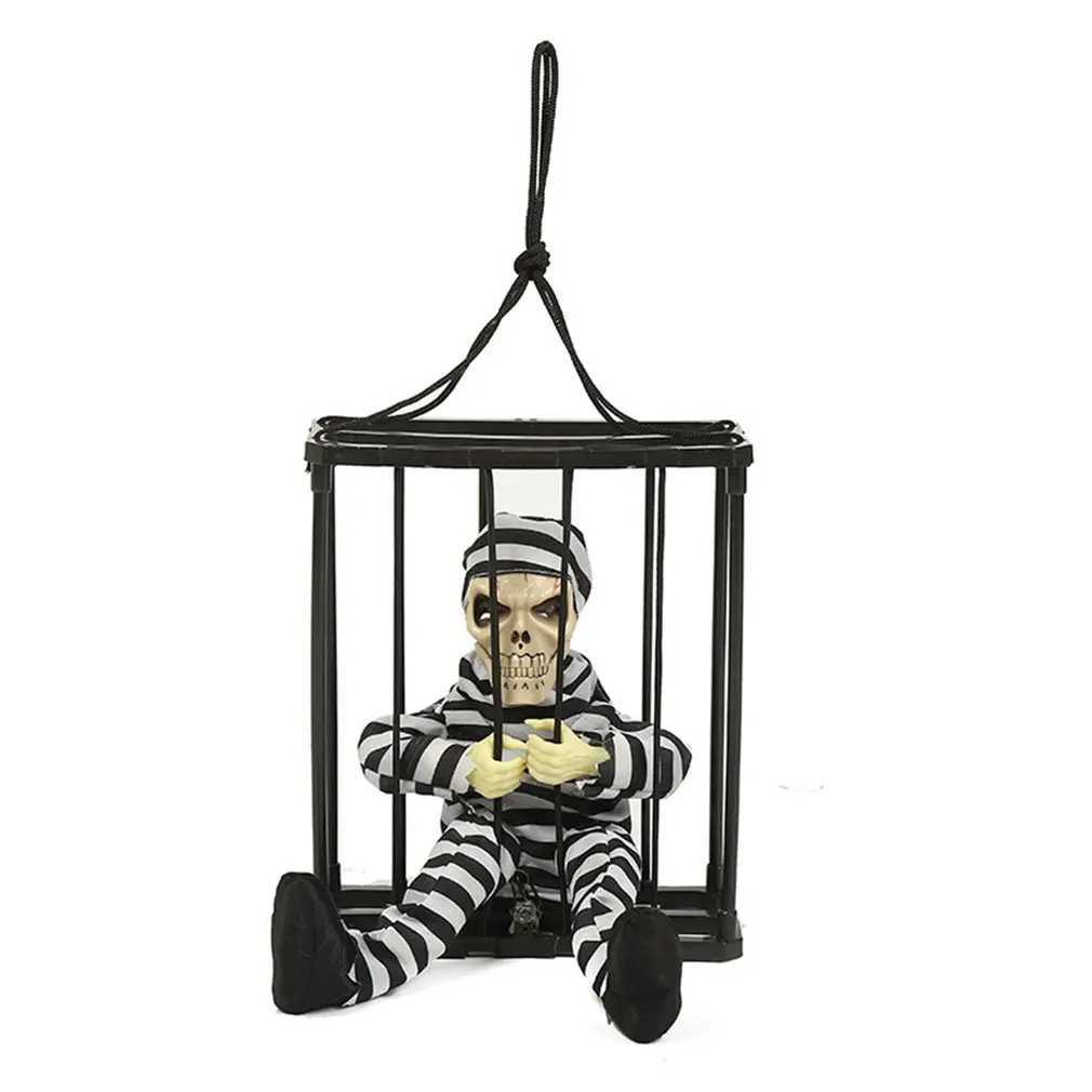 Halloween Decoration Scary Talking Skeleton Prisoner Animatronic Prank With Light Sound Home Motion Light Sensor Halloween Props Y240801