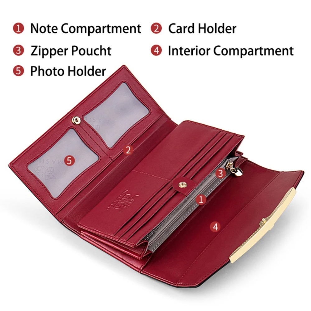 Genuine Leather Wallets for Women Luxury Designer Purses RFID Card Holder Women's Long Handbag High Quality Ladies Gift