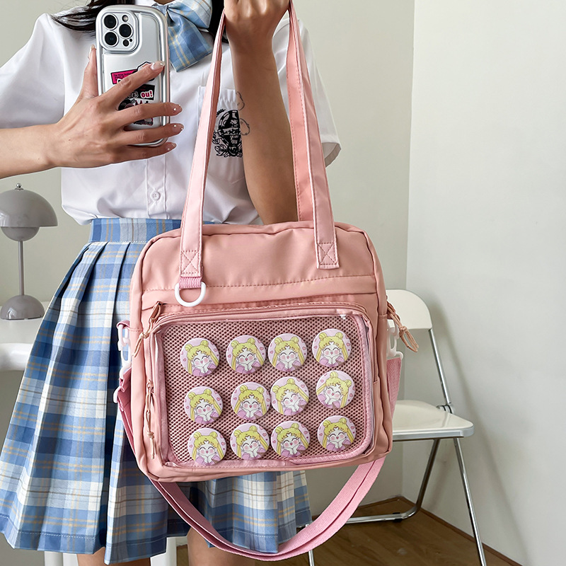 All Match Japanese Transparent Totes for Women 2024 Fashion Trendy Ita Bag Candy Color High-capacity Canvas Crossbody Bags