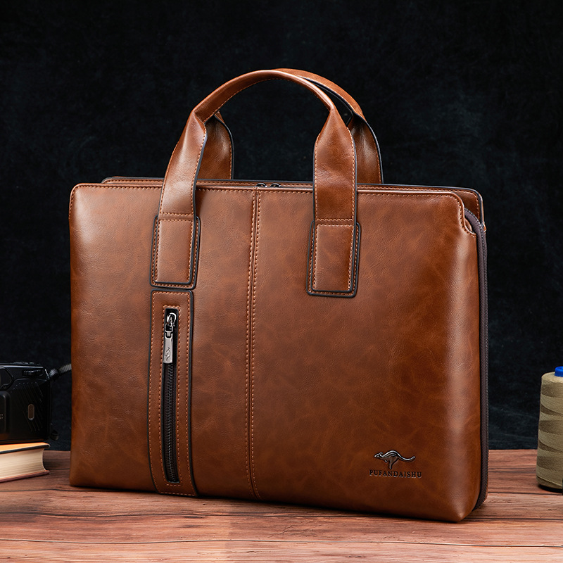 Luxury Leather Mens Briefcases Business Handbag Vintage Male Shoulder Messenger Bag Large Capacity Laptop Bag