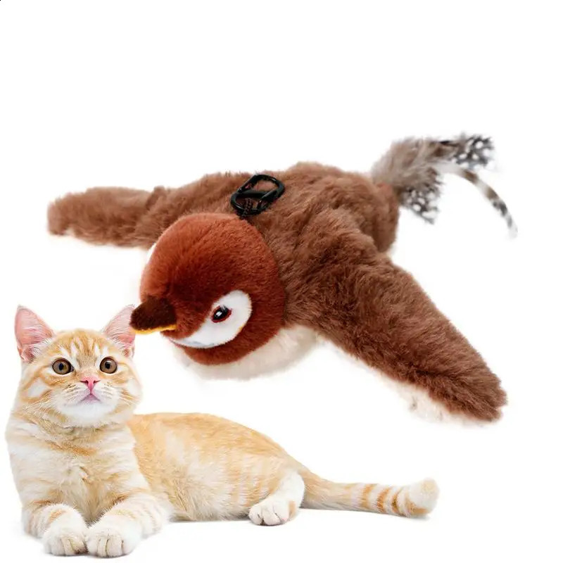 Flying Bird Cat Toy Catnip Toys For Cats Flapping Wings Sparrow Catnip Toys Vivid Chirping Simulation Bird Interactive Cat Toy 240802