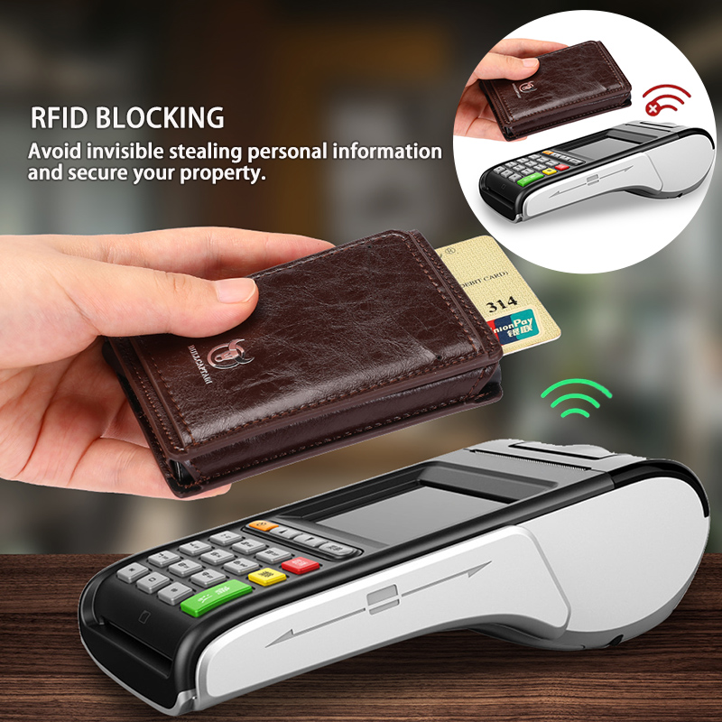Bullcaptain Credit Card Holder Men Wallet RFID Blocking Protected Aluminium Box Leather Wallets with Money Clip Card holder
