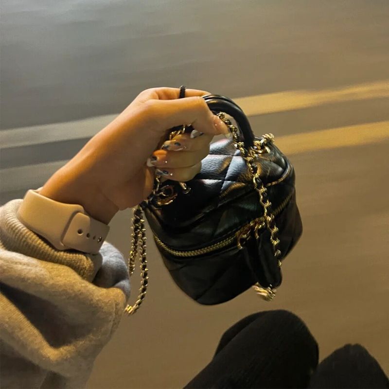 Black White Rhombus Plaid Shoulder Bags Mini Square Makeup Box PU Leather Cross Body Bags Wallet Key Lipstick Holder Storage Bag
