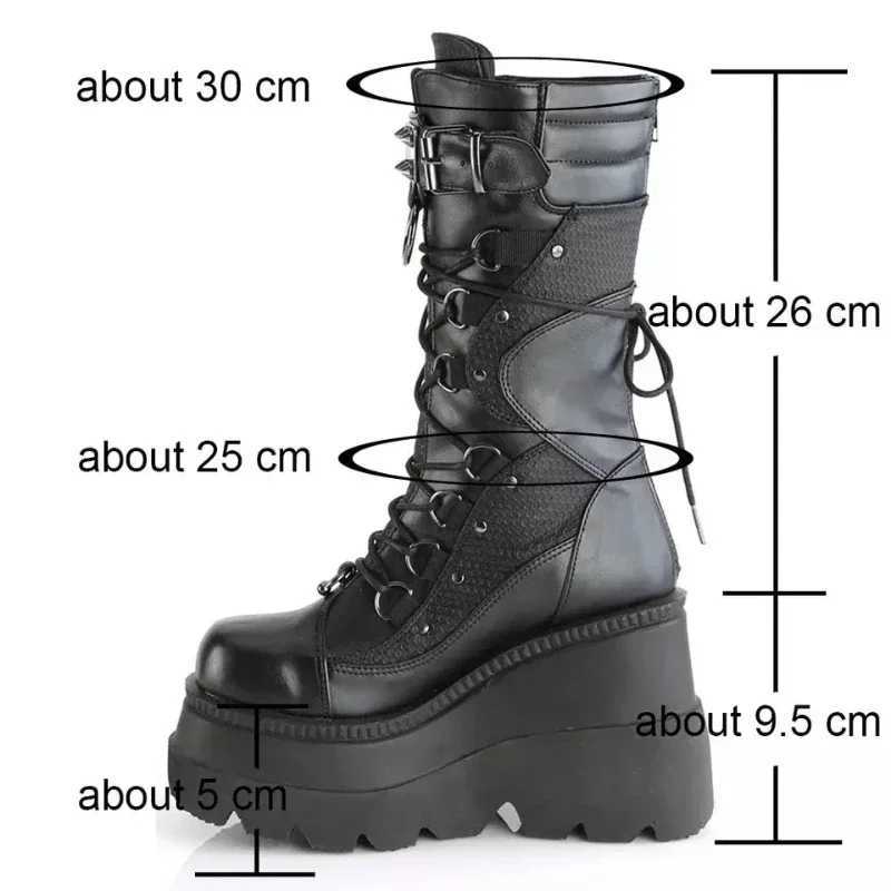 Women High Boots Cosplay Mid-calf Boots High Platform Wedges Boots 2023 Autumn Winter New Designer Gothic Shoes for Women BotasCL240801