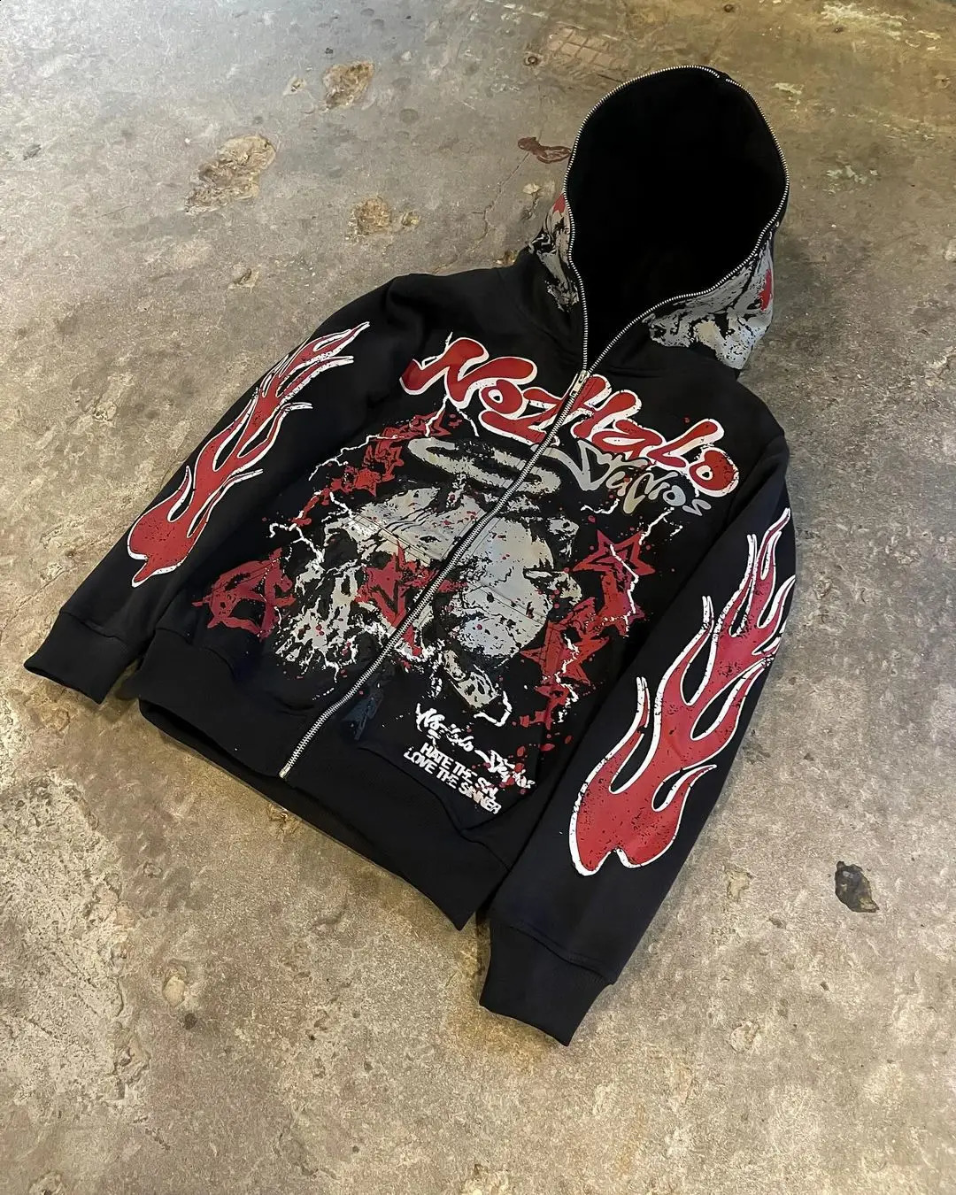 Harajuku Super Flame Sleep Full Zipper Hoodie Street Clothing Retro Top Sportswear Gothic Jacket Womens Y2K 240812