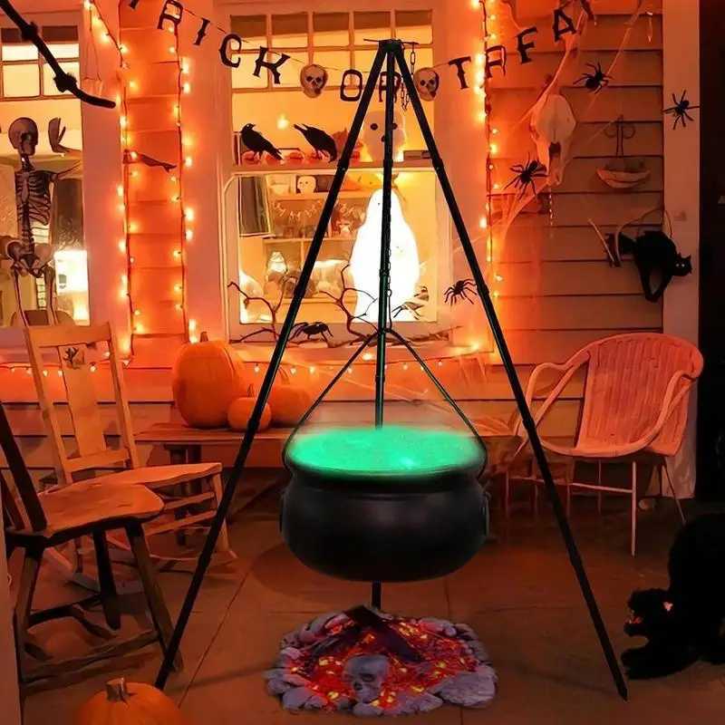 30.7in Halloween Decor Outdoor Large Witch Cauldron On Tripod Black Plastic Bowl Party Hocus Pocus Candy Bucket For Yard Lawn Y240801