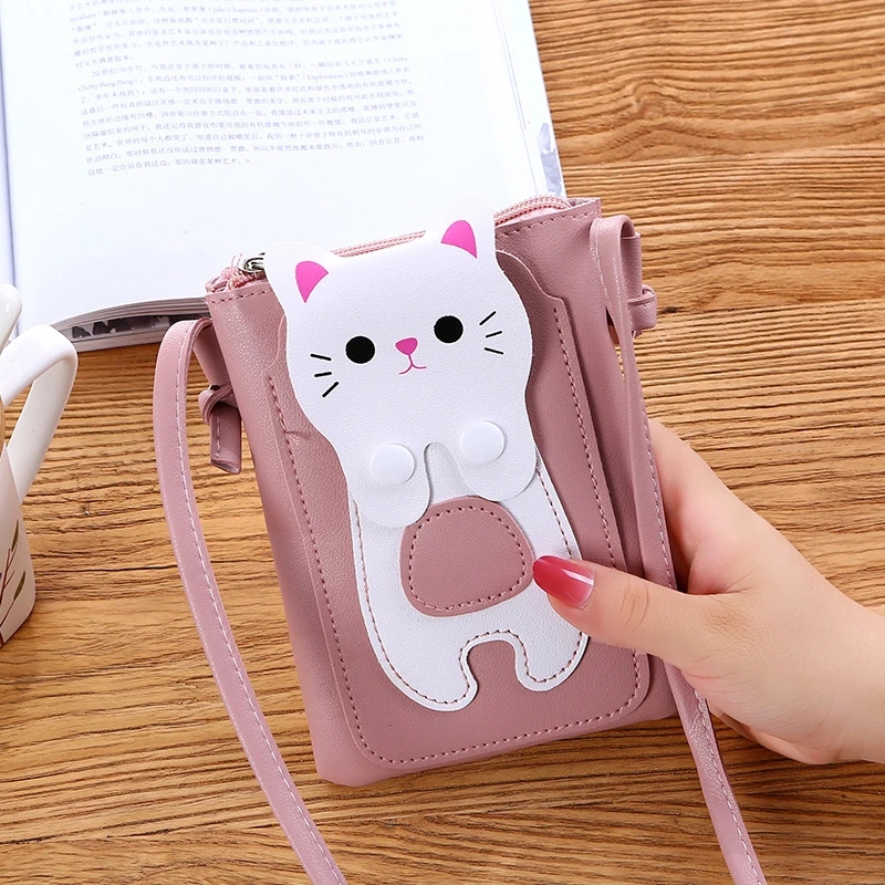 Bags for Women New Lovely Cat Cartoon Shoulder Bag Fashion Handbag Cellphone Bags Coin Purse Students Leather Crossbody Bag