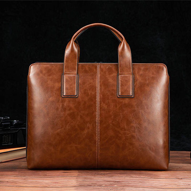 Luxury Leather Mens Briefcases Business Handbag Vintage Male Shoulder Messenger Bag Large Capacity Laptop Bag