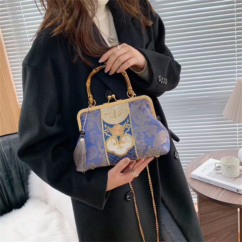 Embroidery Jacquard Bamboo Hand Lock Shell Bags Designer Bag Women Shoulder Crossbody Chain Tote Women's Handbags Purses Bag