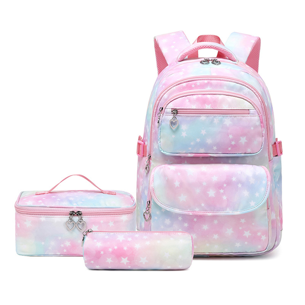New School Backpacks Girls Star Children Backpack with Lunch Bag and Pencil Case Kids 3 in 1 Bookbags School Bag Set