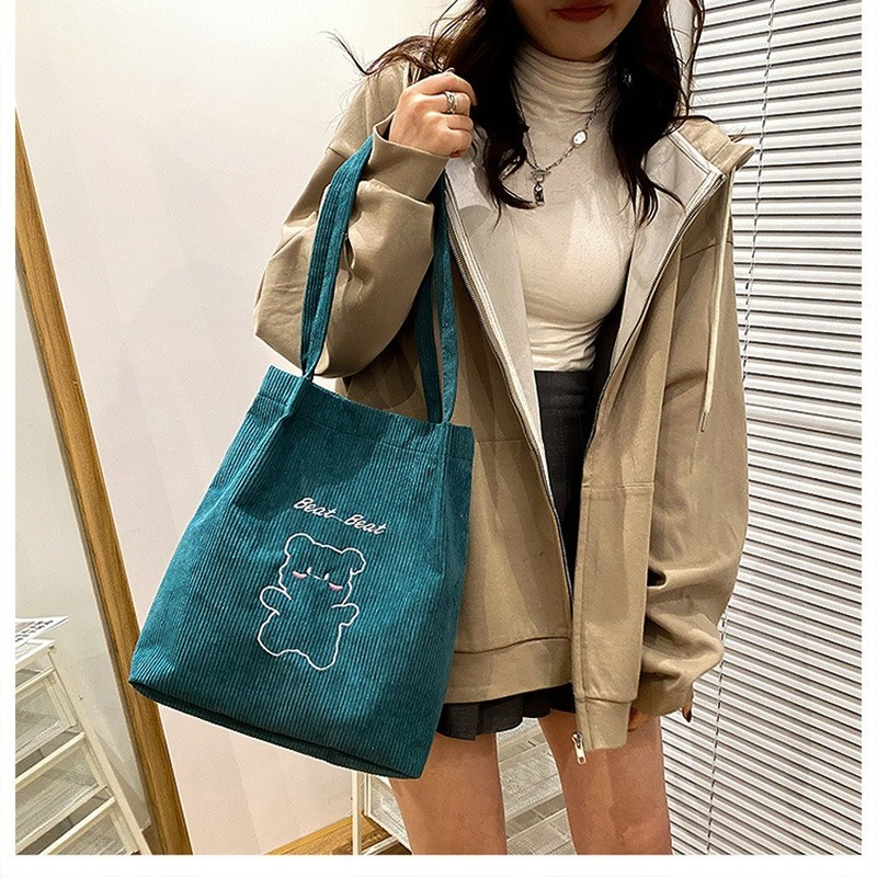 Retro Corduroy Shoulder Bags for Women New Casual Large Capacity Purses and Handbags Ladies Reusable Totes Bags Pouch for Girl
