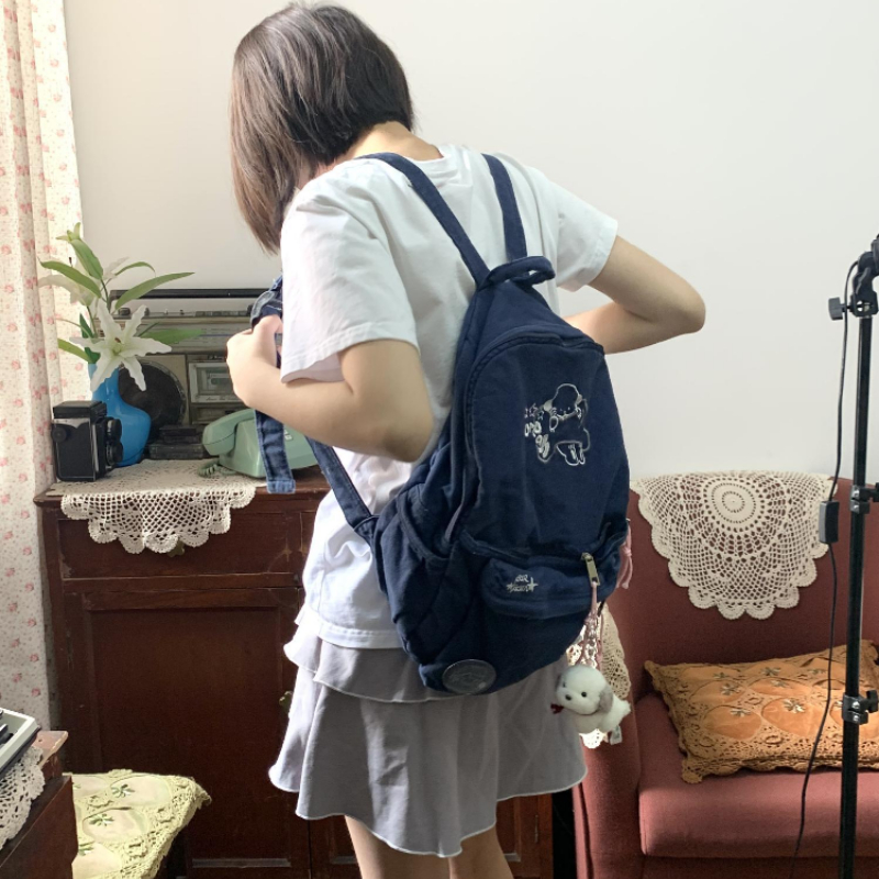 Japanese Preppy Sweet Cartoon Kawaii Backpack Streetwear Fashion Y2k Aesthetic Schoolbags Trendy Students Women Canvas Backpacks