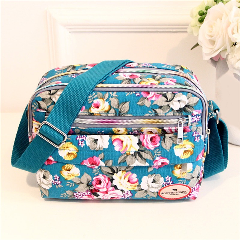 Fashion Floral Multicolor Printed Canvas Ladies Messenger Bag Trend Shoulder Bag Nylon Casual Messenger Bag Elder Gift