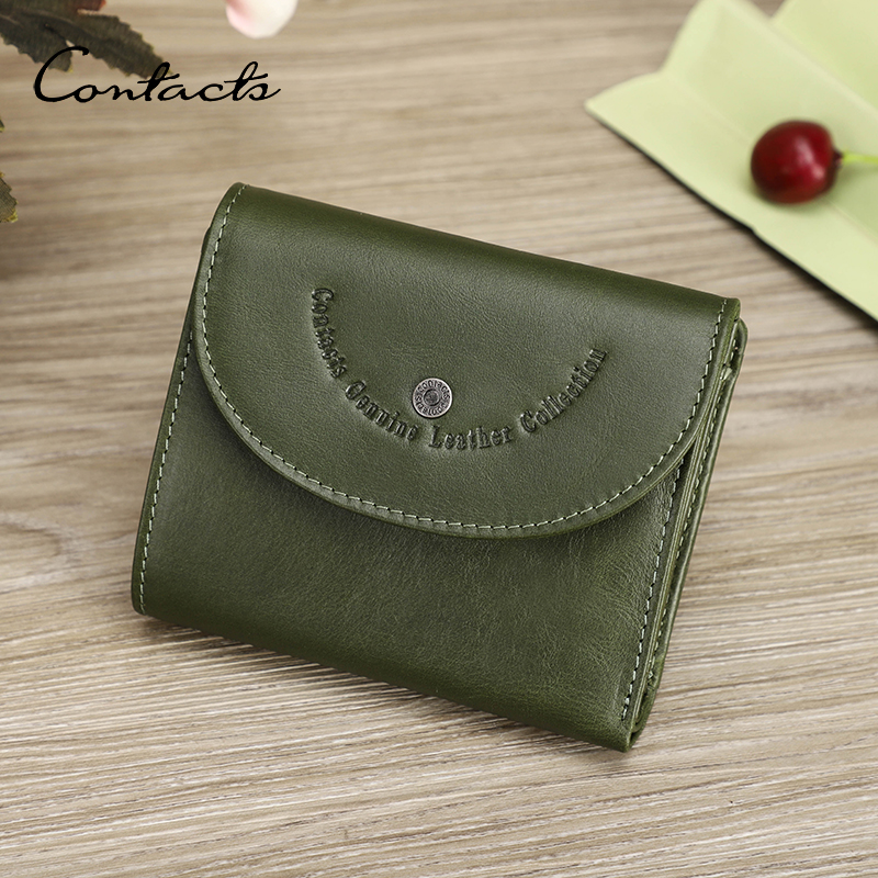 CONTACT'S RFID Wallets for Women Genuine Leather Short Fashion Women's Purses Card Holders Zip Coin Purse Money Clip Female Bags