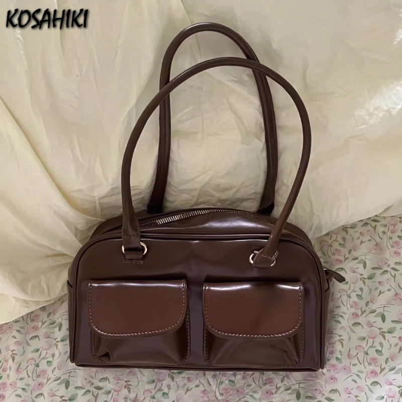 Vintage Girls' Shoulder Bags: Trendy Preppy Streetwear, All-Match Casual Solid Design, Aesthetic Underarm Fashion Handbags