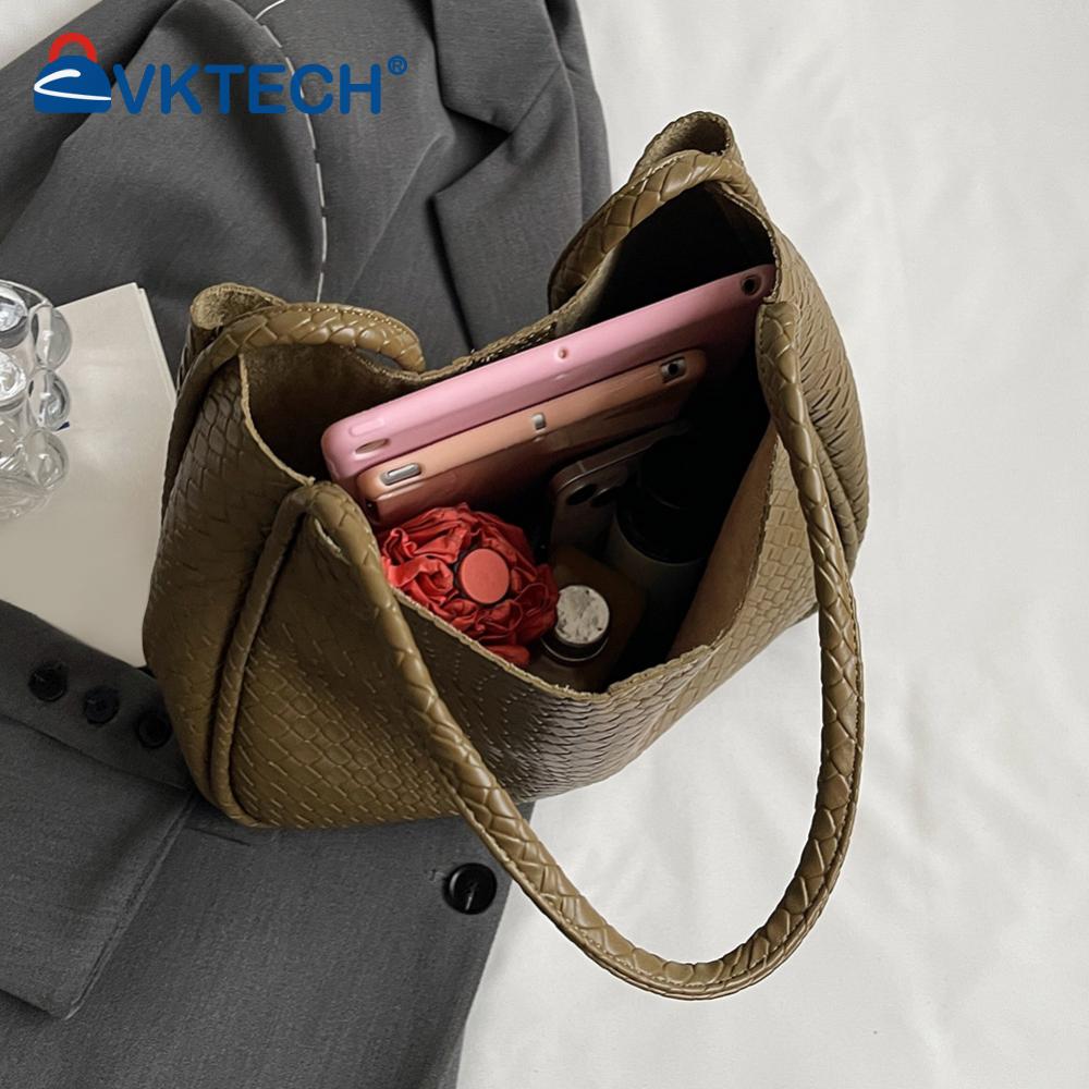 Women Woven Texture Tote Bag PU Leather Retro Shoulder Bag Big Capacity Soft Satchel Bag Underarm Bag Commuting Bag