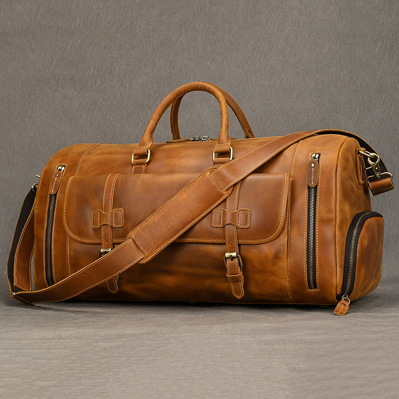 Vintage Fashion Handbags For Men Genuine Leather Travel Duffles Travelling Shoulder Bag Cowskin Hand Luggage Bags Large Duffle