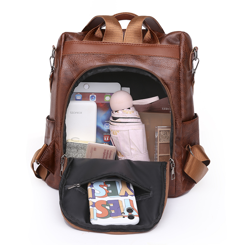 Ladies Anti-Theft Wallet PU Shoulder Fashion Women Satchel Backpack Designer Bag Black Brown