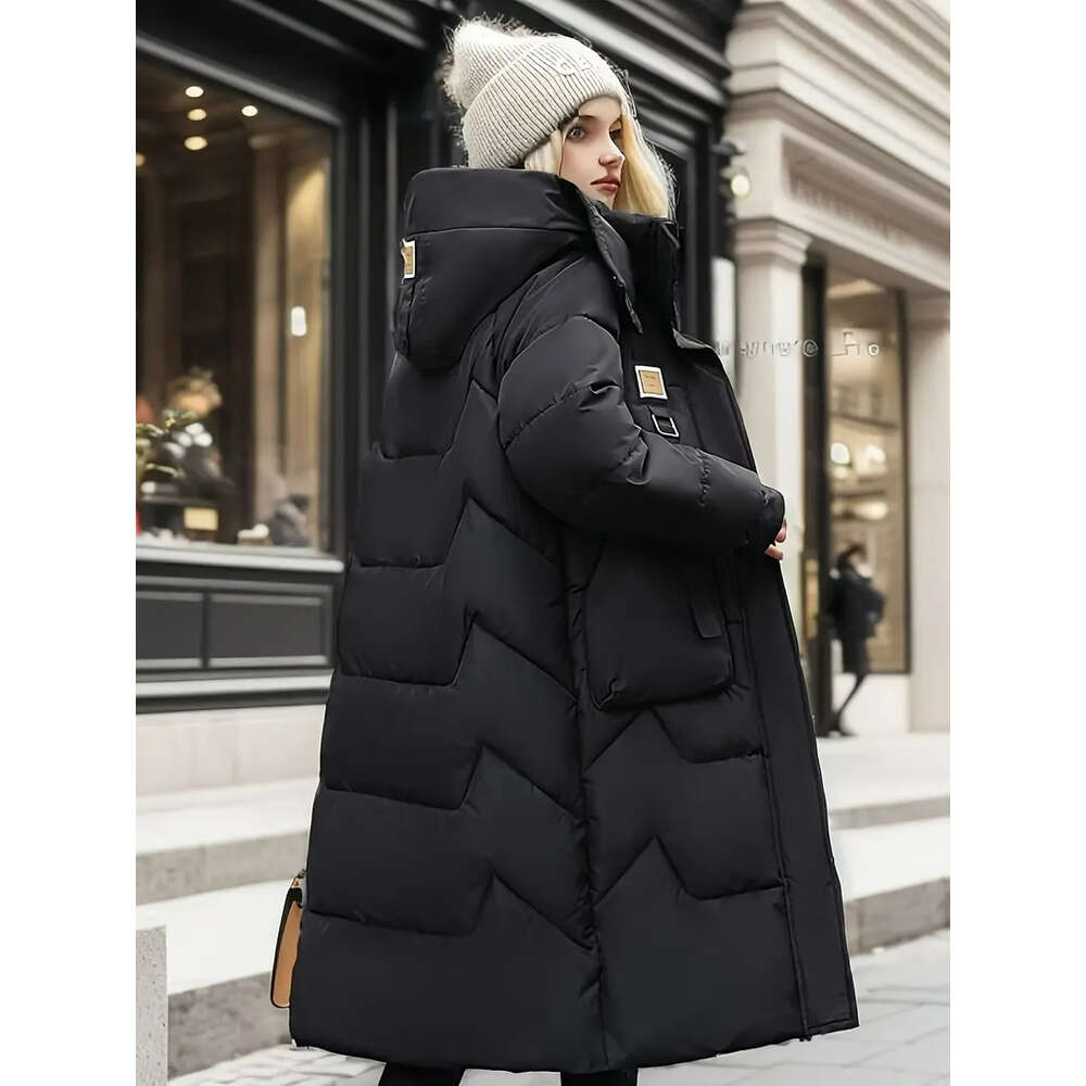 New 2024 Winter Parka Woman Long Jacket Hooded Detachable Thicken Loose Fur Collar Zipper Pockets Warm Snow Wear Padded Coat H82#65 ddmySept