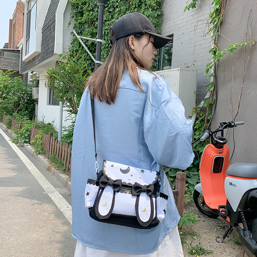 Women Moon Star Printed Bag Japanese Style Cute Rabbit Crossbody Bag Adjustable Strap Anime Satchel Bag Student Schoolbag