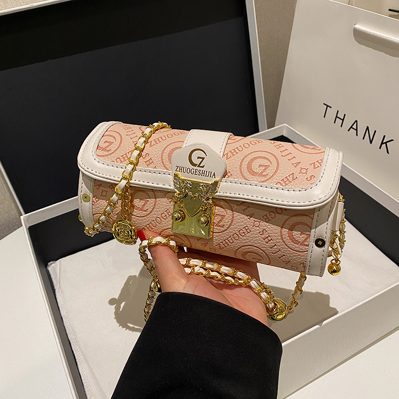 Printed Leather Cylinder Women's Summer Boston Chain Shoulder Crossbody Bag Bags For Women Bolsa Feminina Sac A Main Femme