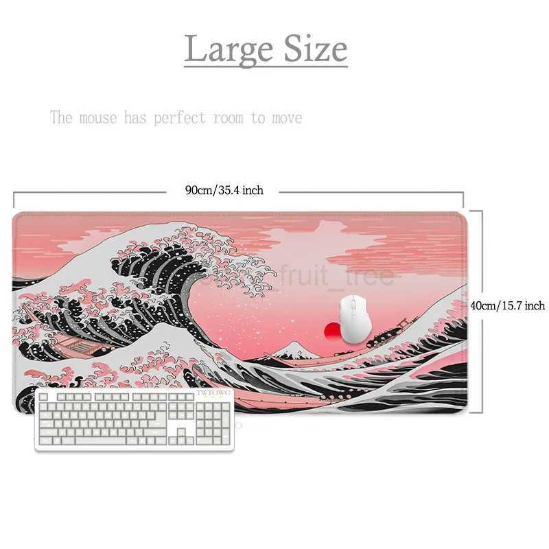 Pink Japanese Waves Mouse Pad Gaming XL Custom Home Large New Mousepad XXL Desk Mats Non-Slip Carpet Soft Computer Mouse MatsM240802