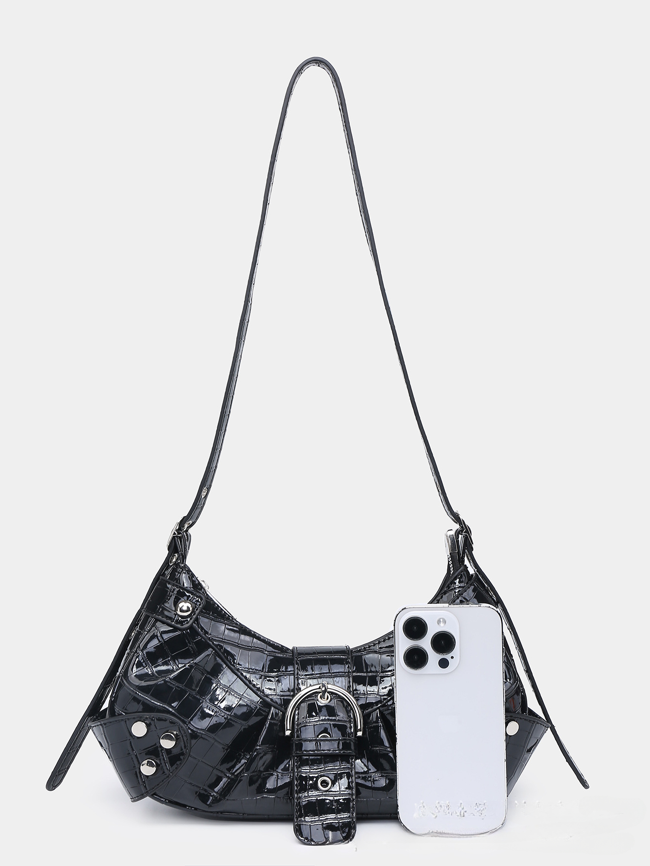 Retro Women's Trendy Moto Mini Underarm PU Crocodile Print Shoulder Bag