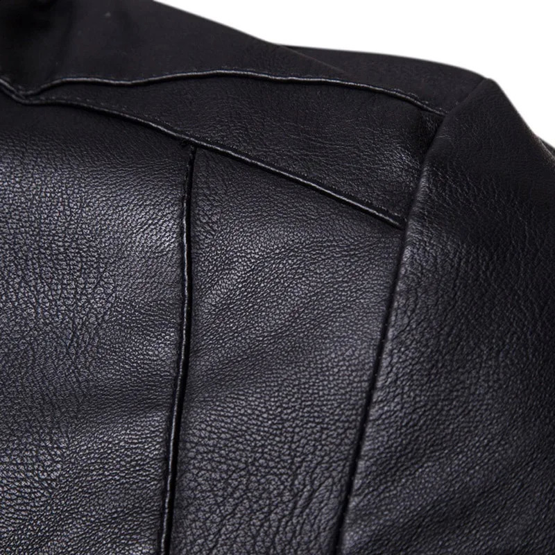 Autumn Winter Solid Color Fashion Long Sleeve Faux Leather Man High Street Round Neck Zipper Pockets All-match Coat 240822
